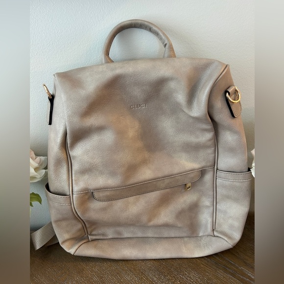 Cluci Women's taupe leather fashion anti-theft Backpack - Picture 3 of 8